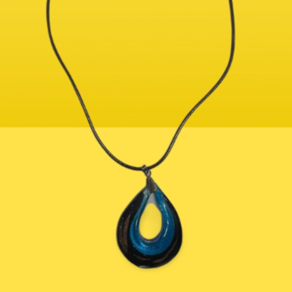 Blue and Bronze Glass Pendant Necklace